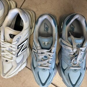New Balance White and Light Blue Running Shoes
